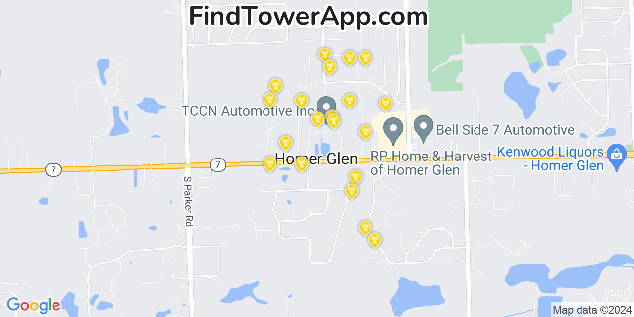 Verizon 4G/5G cell tower coverage map Homer Glen, Illinois
