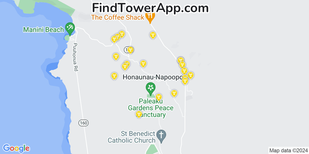 AT&T 4G/5G cell tower coverage map Honaunau Napoopoo, Hawaii