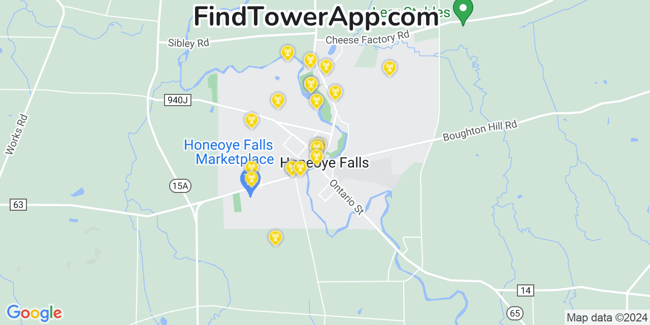 Verizon 4G/5G cell tower coverage map Honeoye Falls, New York