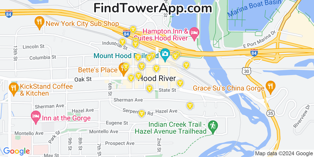 AT&T 4G/5G cell tower coverage map Hood River, Oregon