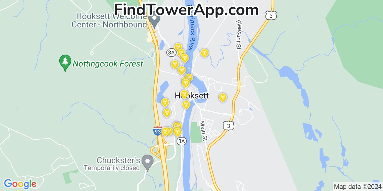 AT&T 4G/5G cell tower coverage map Hooksett, New Hampshire