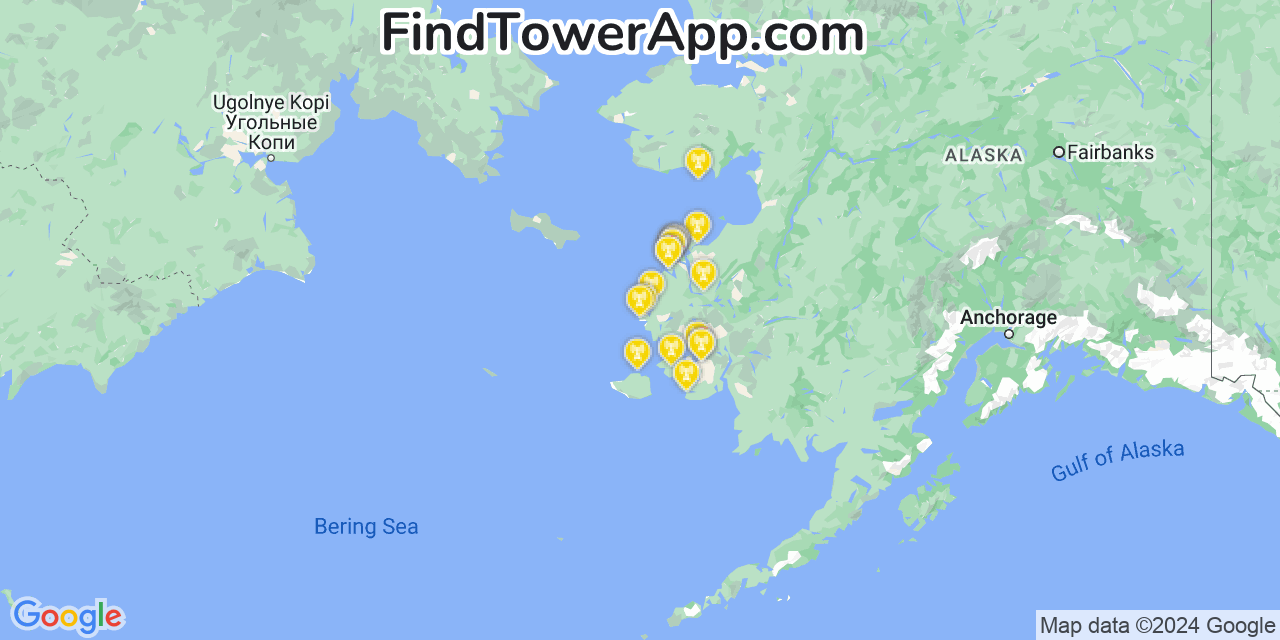 AT&T 4G/5G cell tower coverage map Hooper Bay, Alaska