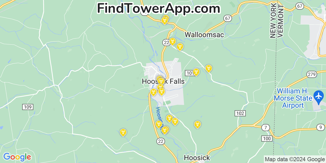 AT&T 4G/5G cell tower coverage map Hoosick Falls, New York