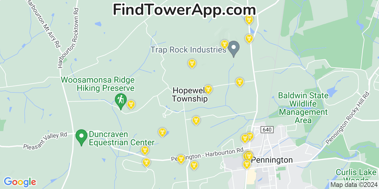 AT&T 4G/5G cell tower coverage map Hopewell, New Jersey