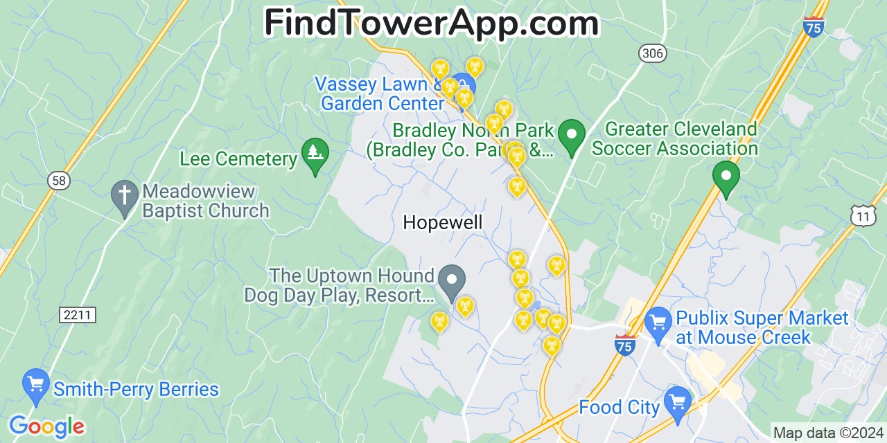 AT&T 4G/5G cell tower coverage map Hopewell, Tennessee