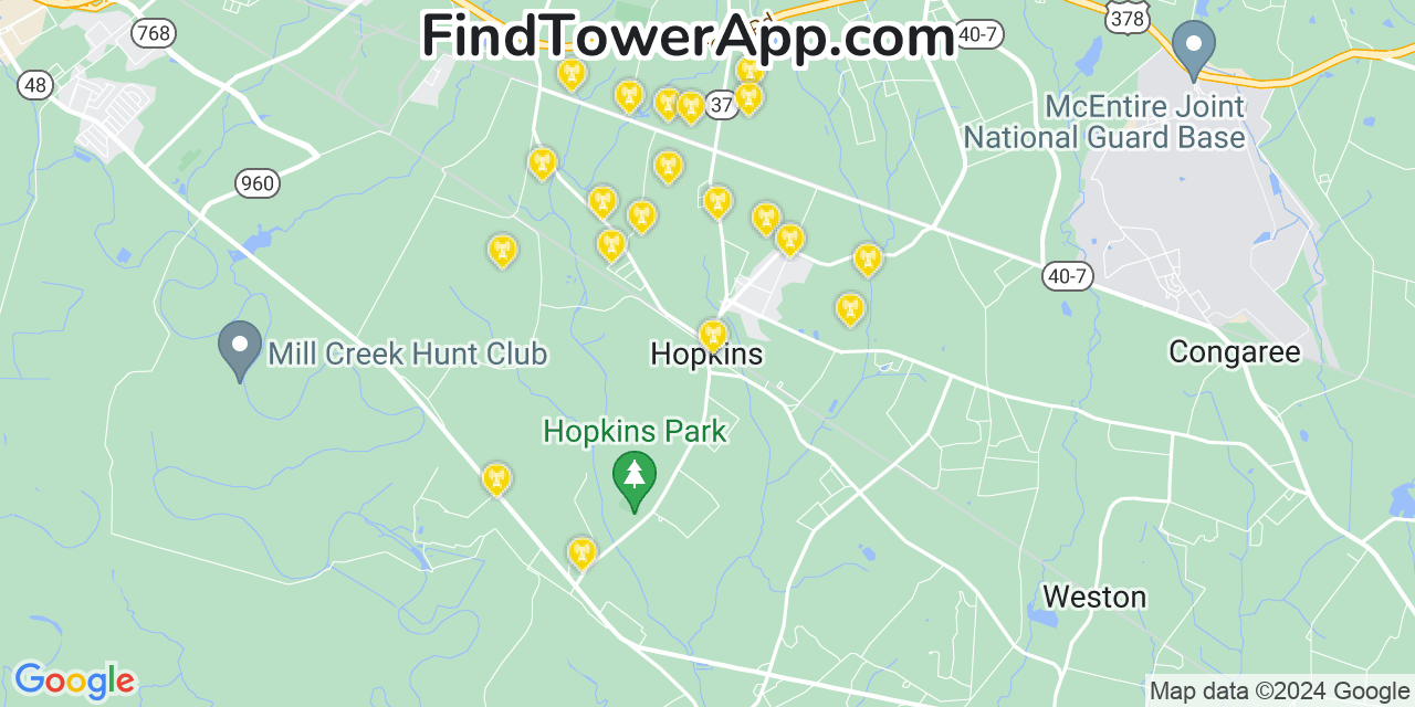 Verizon 4G/5G cell tower coverage map Hopkins, South Carolina