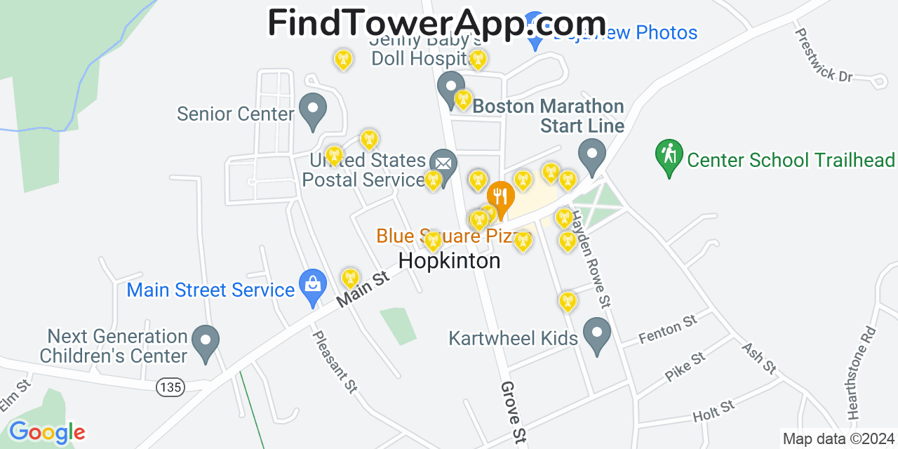 AT&T 4G/5G cell tower coverage map Hopkinton, Massachusetts