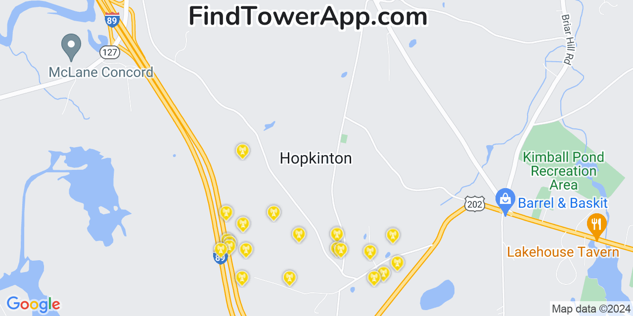T-Mobile 4G/5G cell tower coverage map Hopkinton, New Hampshire