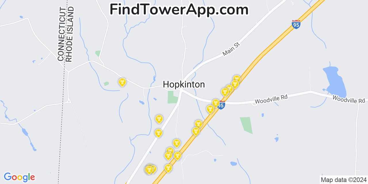 AT&T 4G/5G cell tower coverage map Hopkinton, Rhode Island