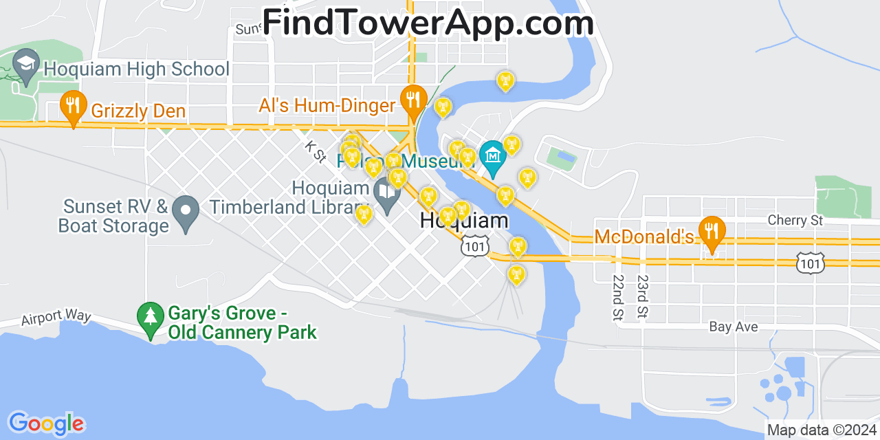 AT&T 4G/5G cell tower coverage map Hoquiam, Washington