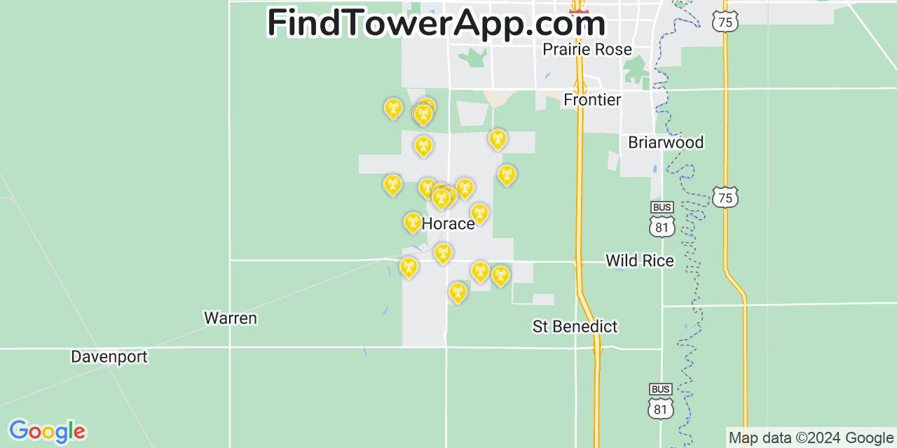 AT&T 4G/5G cell tower coverage map Horace, North Dakota