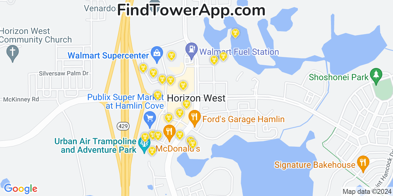 AT&T 4G/5G cell tower coverage map Horizon West, Florida