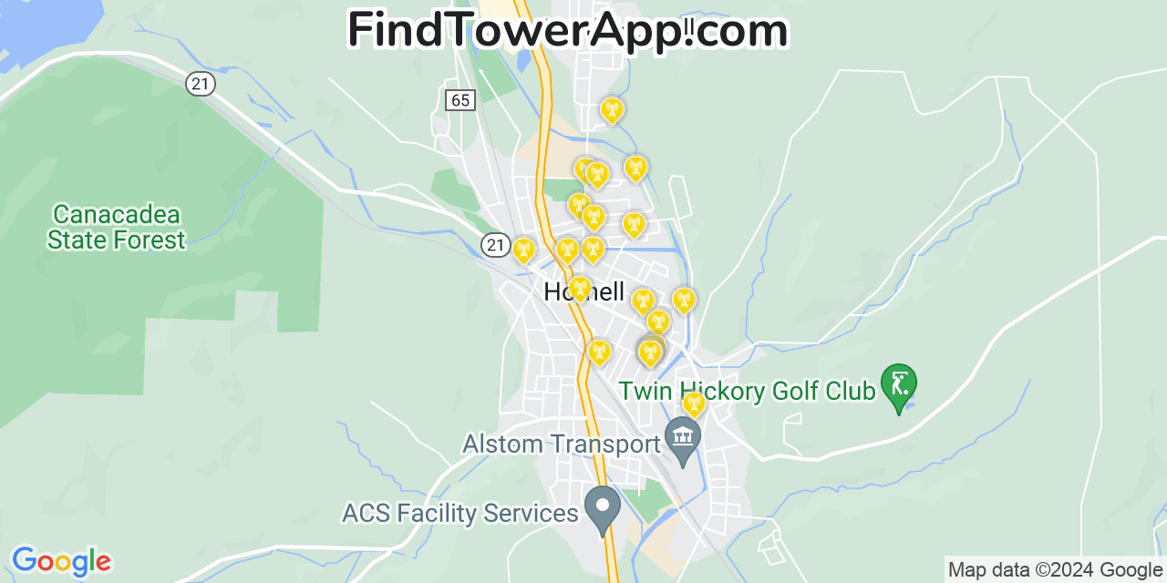 AT&T 4G/5G cell tower coverage map Hornell, New York