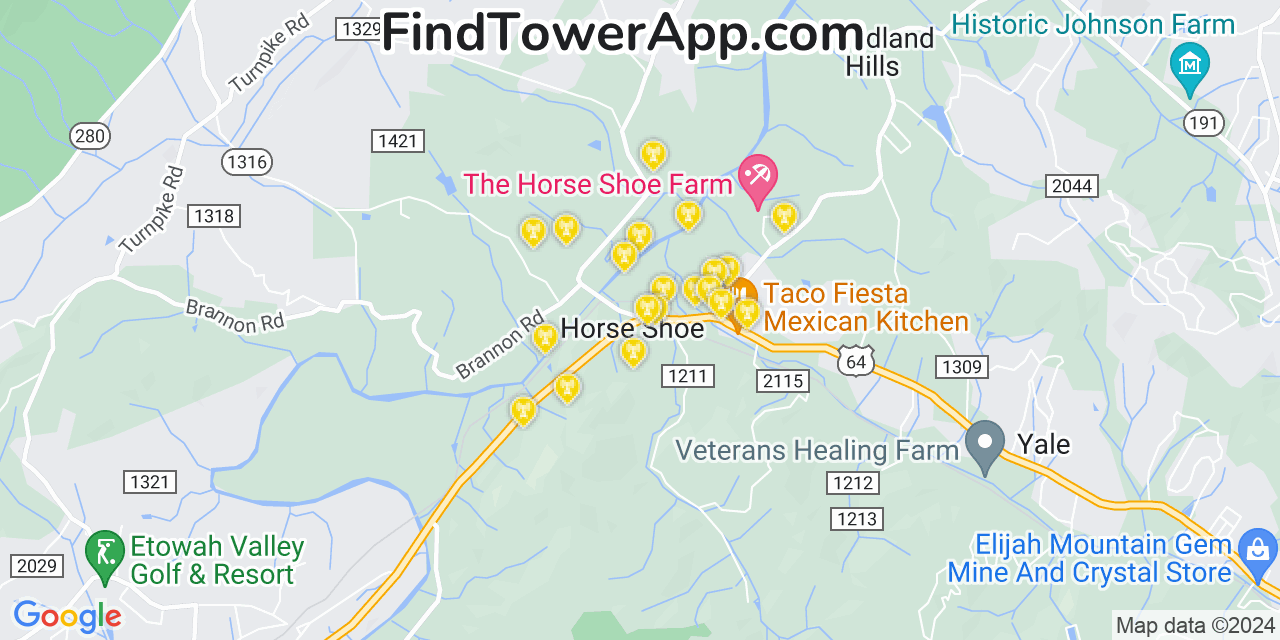 AT&T 4G/5G cell tower coverage map Horse Shoe, North Carolina