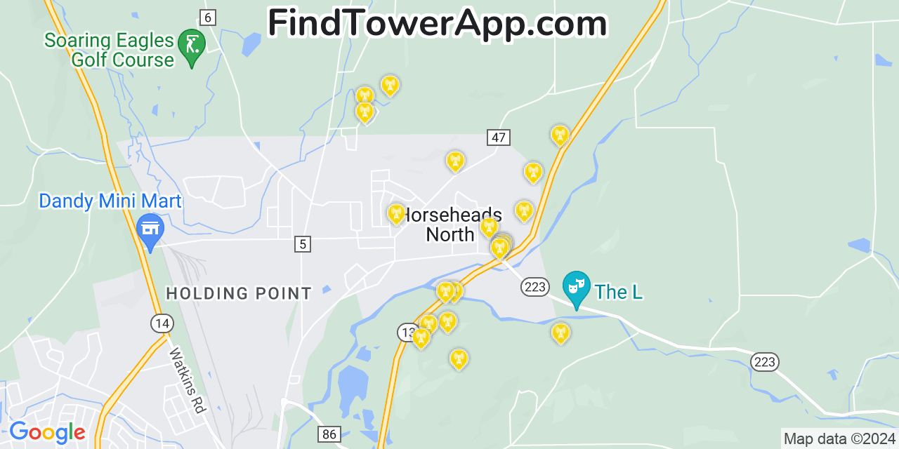 AT&T 4G/5G cell tower coverage map Horseheads North, New York