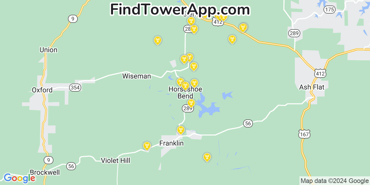 AT&T 4G/5G cell tower coverage map Horseshoe Bend, Arkansas