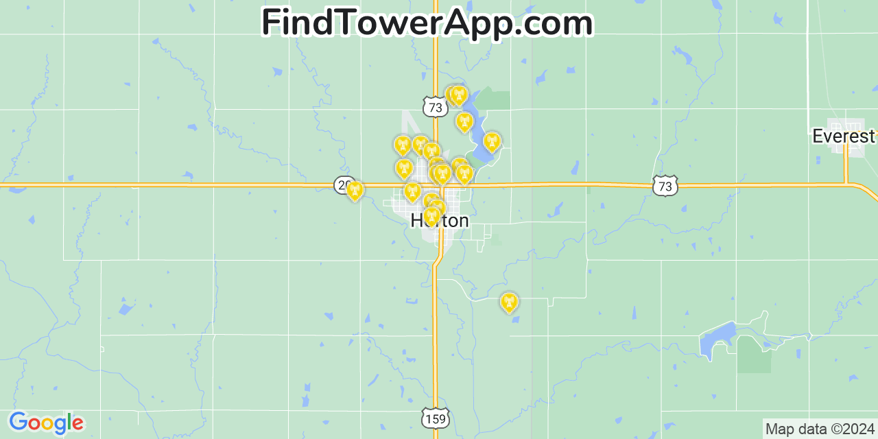 AT&T 4G/5G cell tower coverage map Horton, Kansas