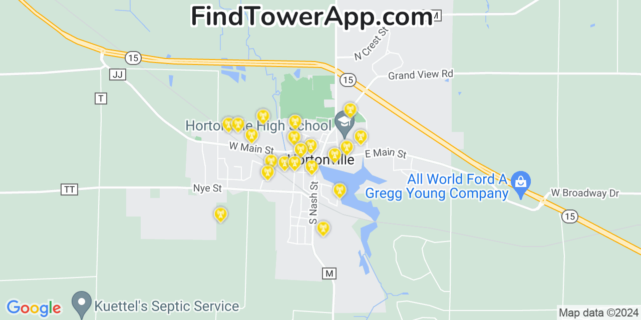 AT&T 4G/5G cell tower coverage map Hortonville, Wisconsin