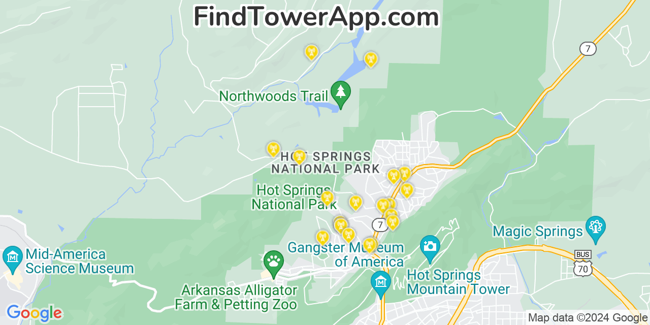 AT&T 4G/5G cell tower coverage map Hot Springs National Park, Arkansas