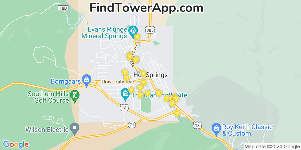 AT&T 4G/5G cell tower coverage map Hot Springs, South Dakota