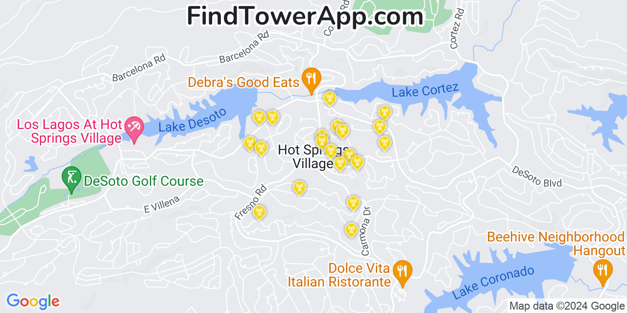 AT&T 4G/5G cell tower coverage map Hot Springs Village, Arkansas