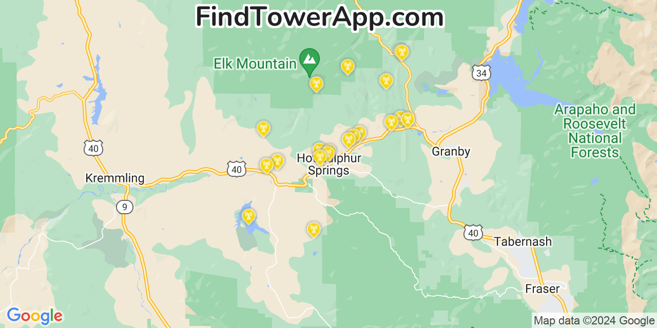 T-Mobile 4G/5G cell tower coverage map Hot Sulphur Springs, Colorado