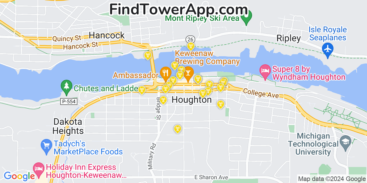 AT&T 4G/5G cell tower coverage map Houghton, Michigan