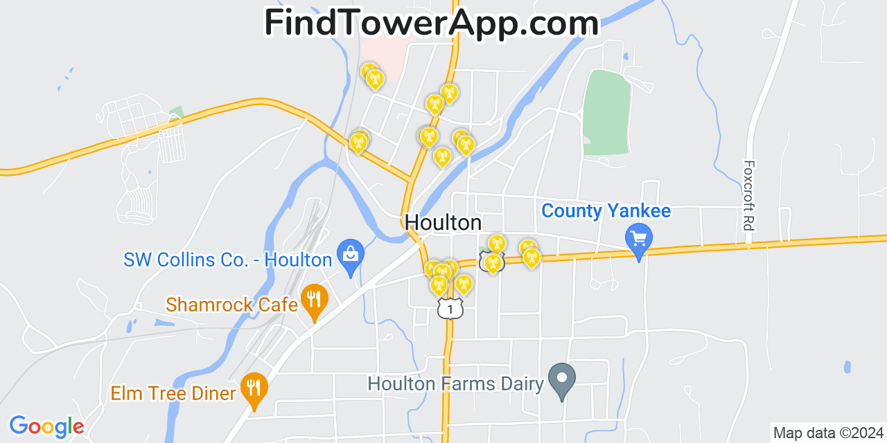 AT&T 4G/5G cell tower coverage map Houlton, Maine