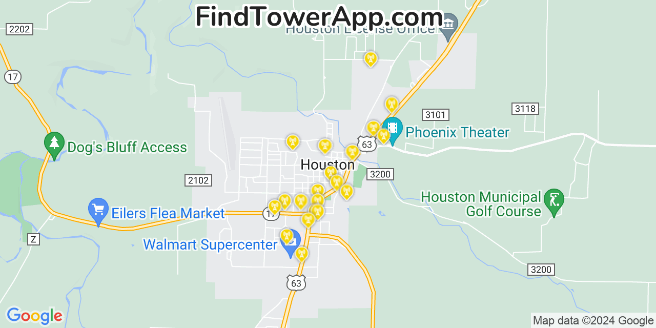 AT&T 4G/5G cell tower coverage map Houston, Missouri