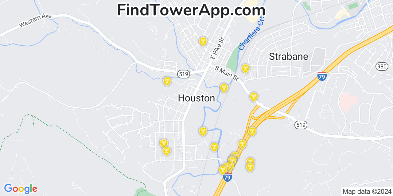 AT&T 4G/5G cell tower coverage map Houston, Pennsylvania
