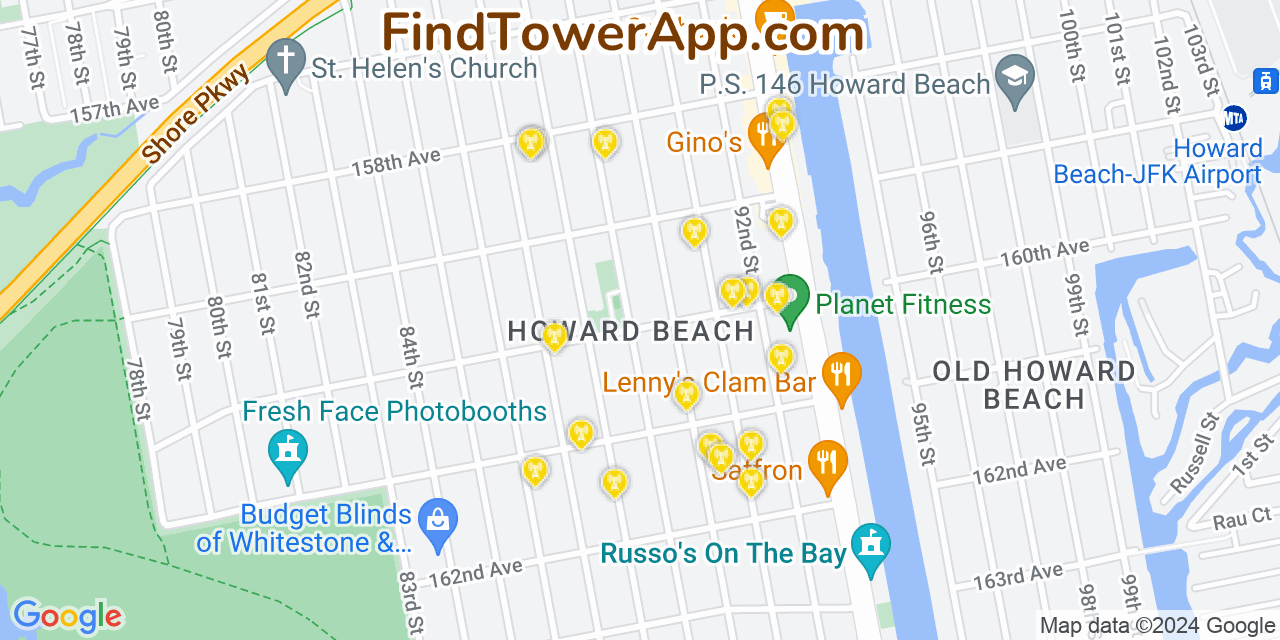AT&T 4G/5G cell tower coverage map Howard Beach, New York