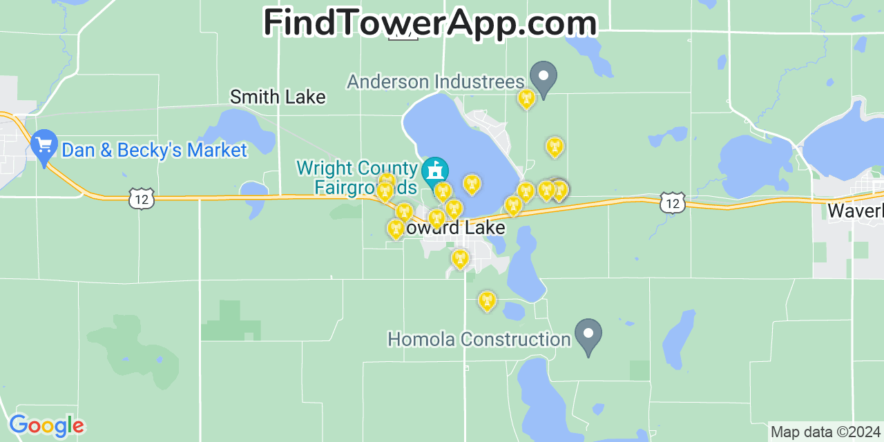 AT&T 4G/5G cell tower coverage map Howard Lake, Minnesota