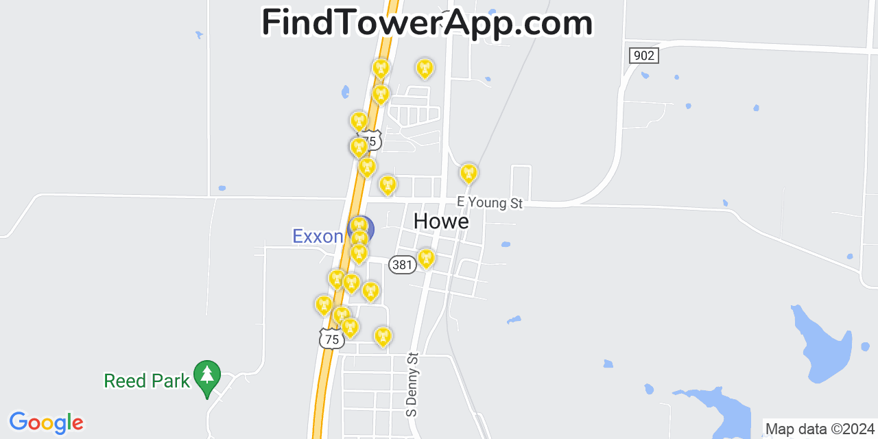 AT&T 4G/5G cell tower coverage map Howe, Texas