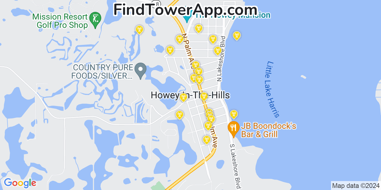 AT&T 4G/5G cell tower coverage map Howey in the Hills, Florida