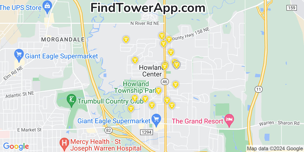 T-Mobile 4G/5G cell tower coverage map Howland Center, Ohio