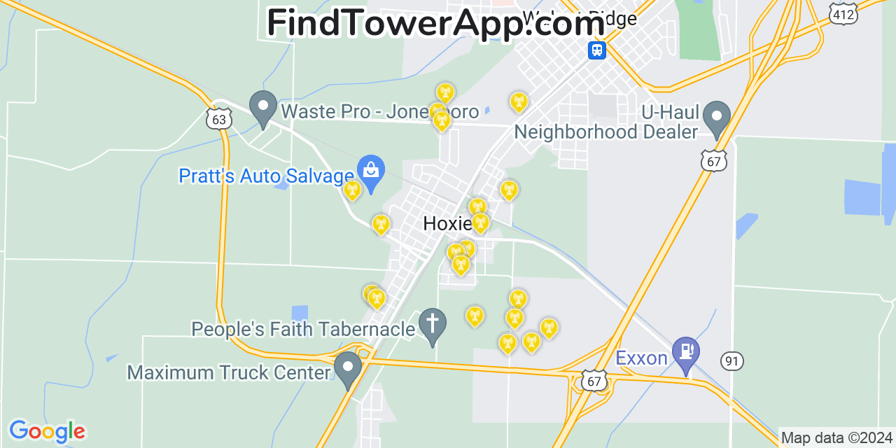 AT&T 4G/5G cell tower coverage map Hoxie, Arkansas