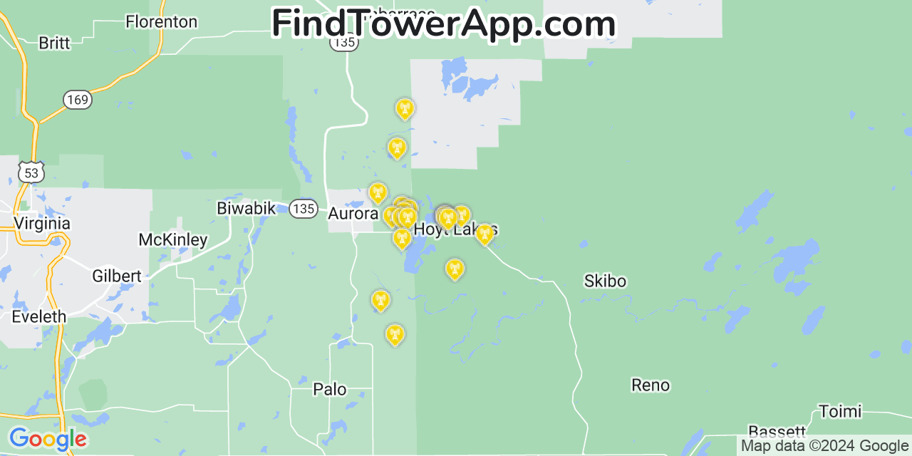 T-Mobile 4G/5G cell tower coverage map Hoyt Lakes, Minnesota