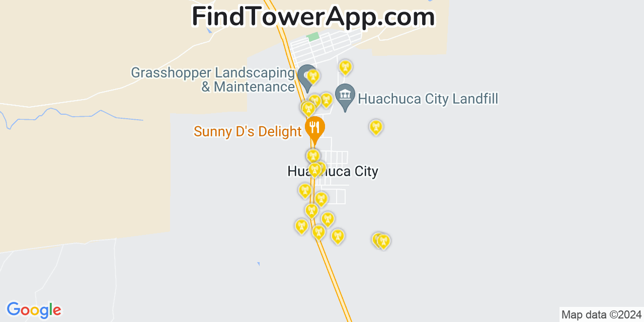 AT&T 4G/5G cell tower coverage map Huachuca City, Arizona