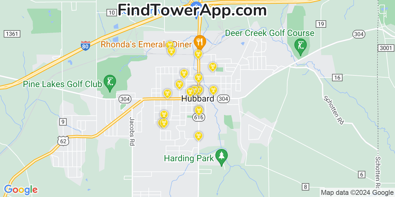 AT&T 4G/5G cell tower coverage map Hubbard, Ohio