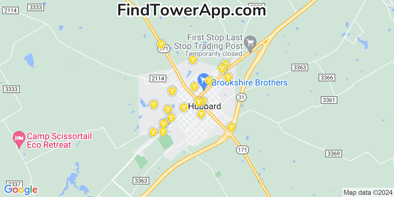 AT&T 4G/5G cell tower coverage map Hubbard, Texas