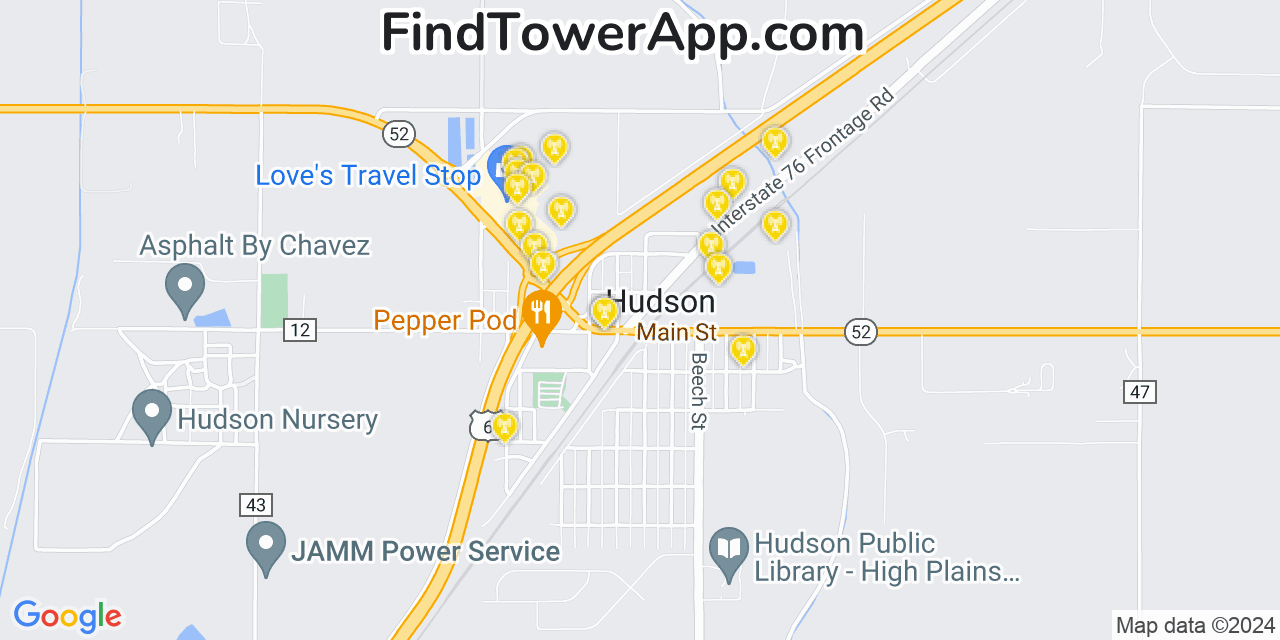 AT&T 4G/5G cell tower coverage map Hudson, Colorado