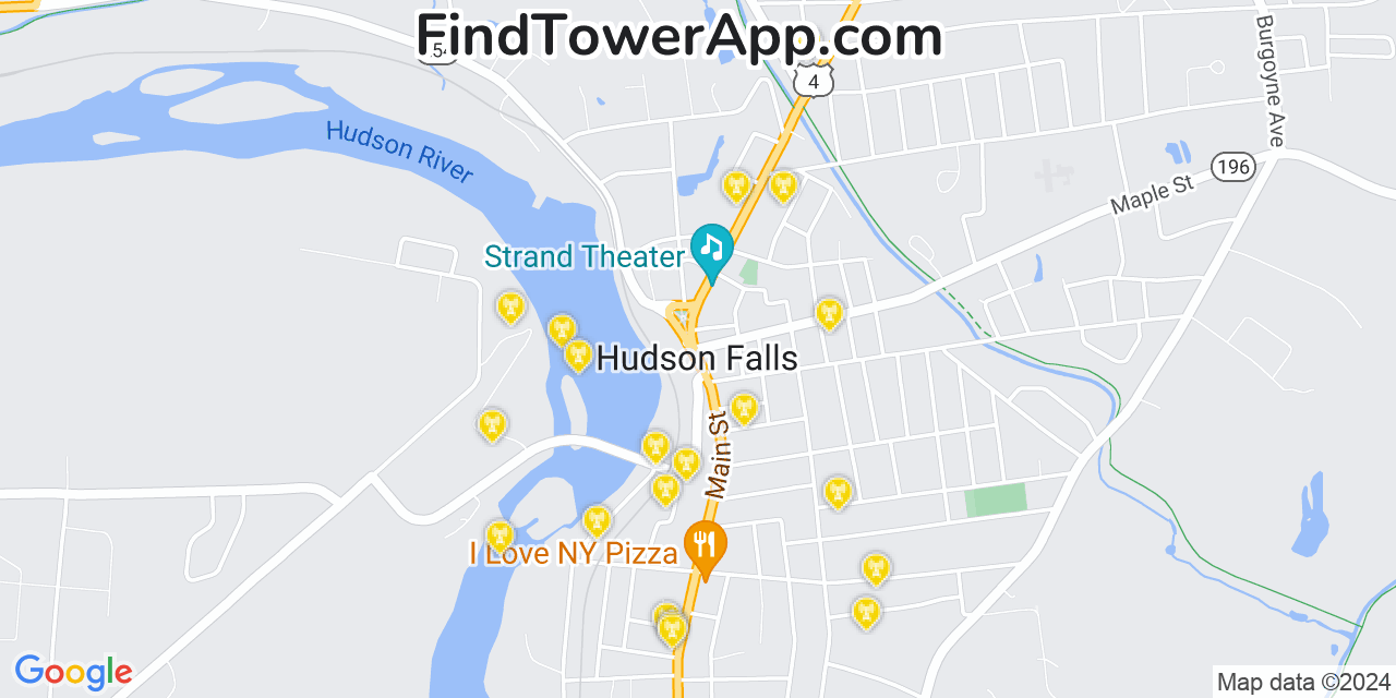 Verizon 4G/5G cell tower coverage map Hudson Falls, New York