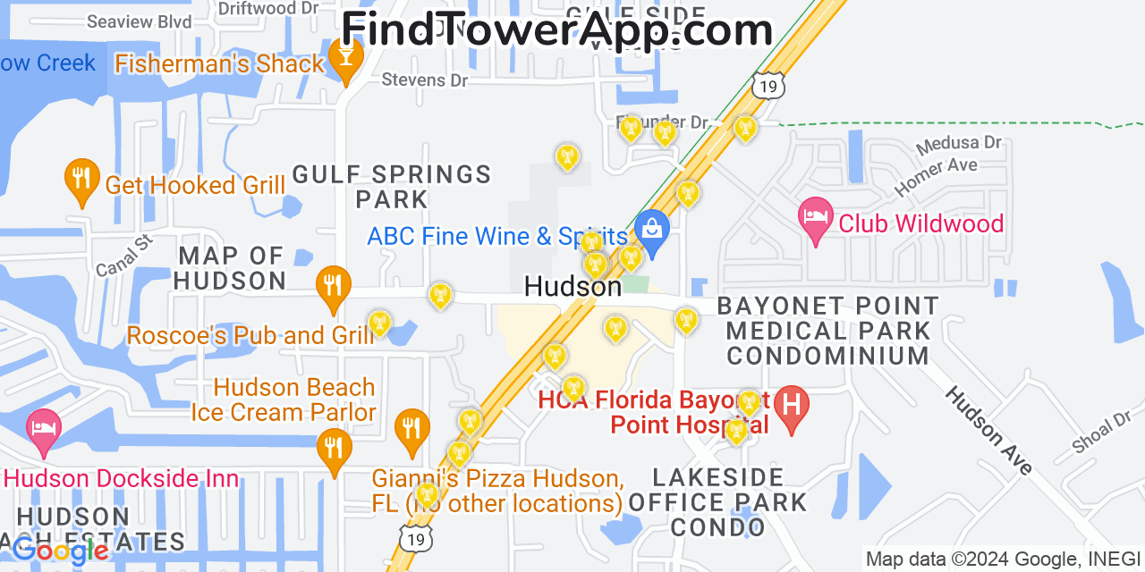 Verizon 4G/5G cell tower coverage map Hudson, Florida