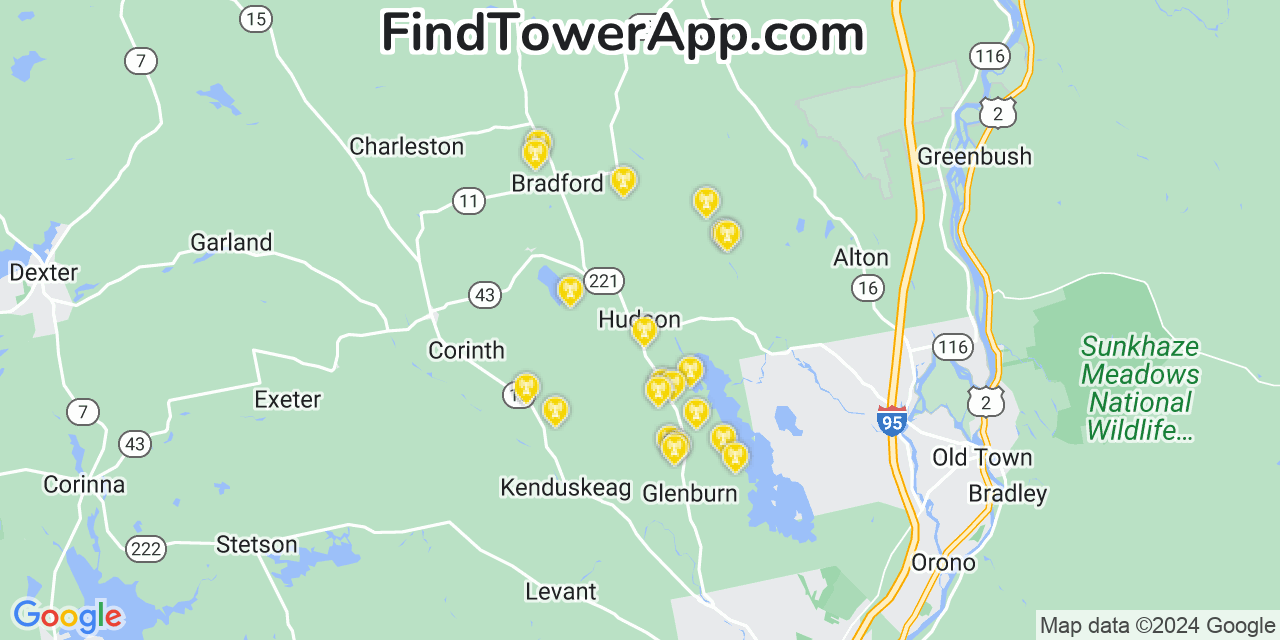 AT&T 4G/5G cell tower coverage map Hudson, Maine