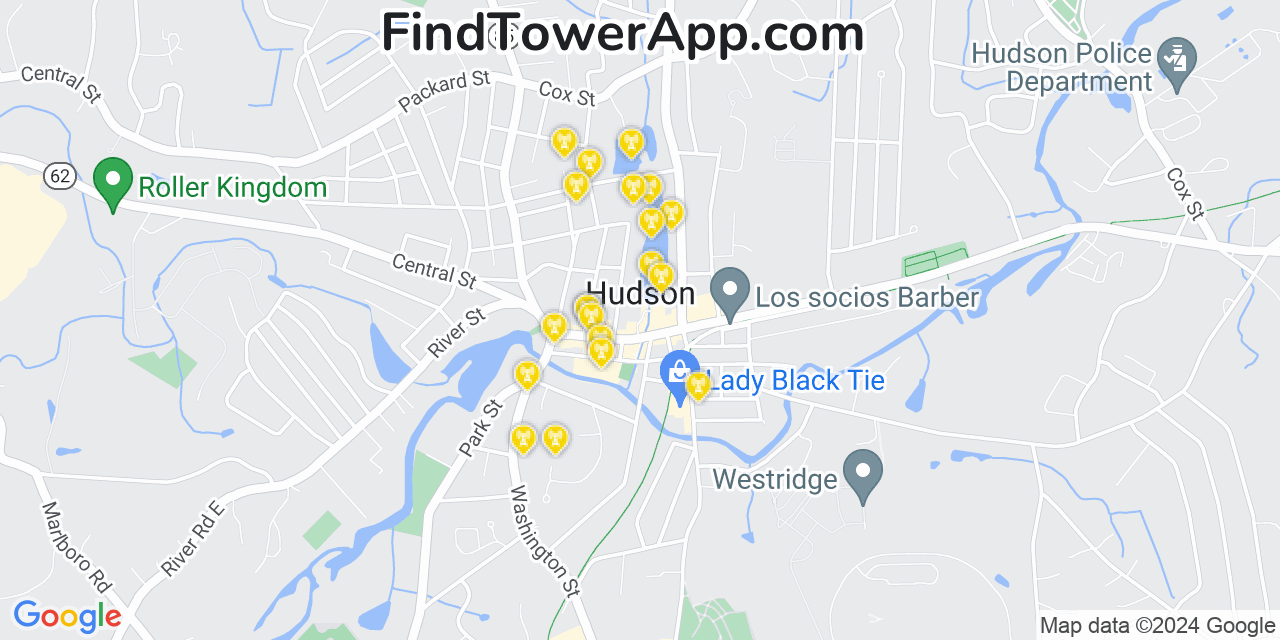 AT&T 4G/5G cell tower coverage map Hudson, Massachusetts
