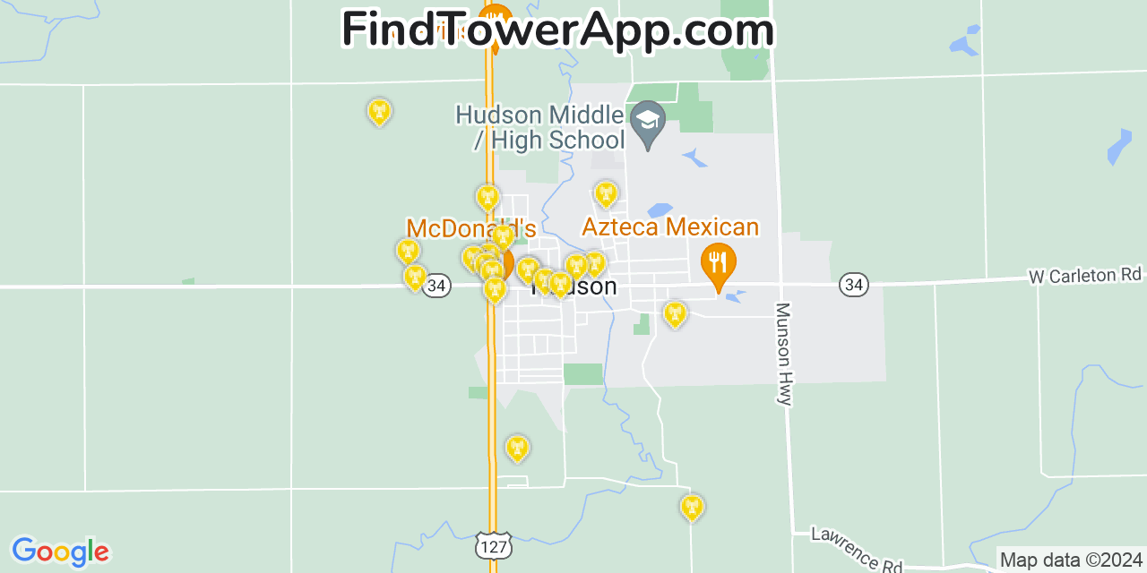 AT&T 4G/5G cell tower coverage map Hudson, Michigan