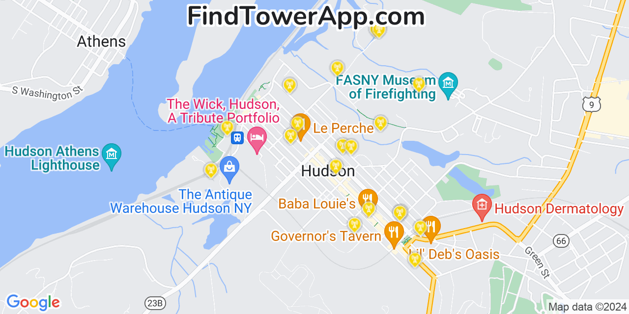 AT&T 4G/5G cell tower coverage map Hudson, New York