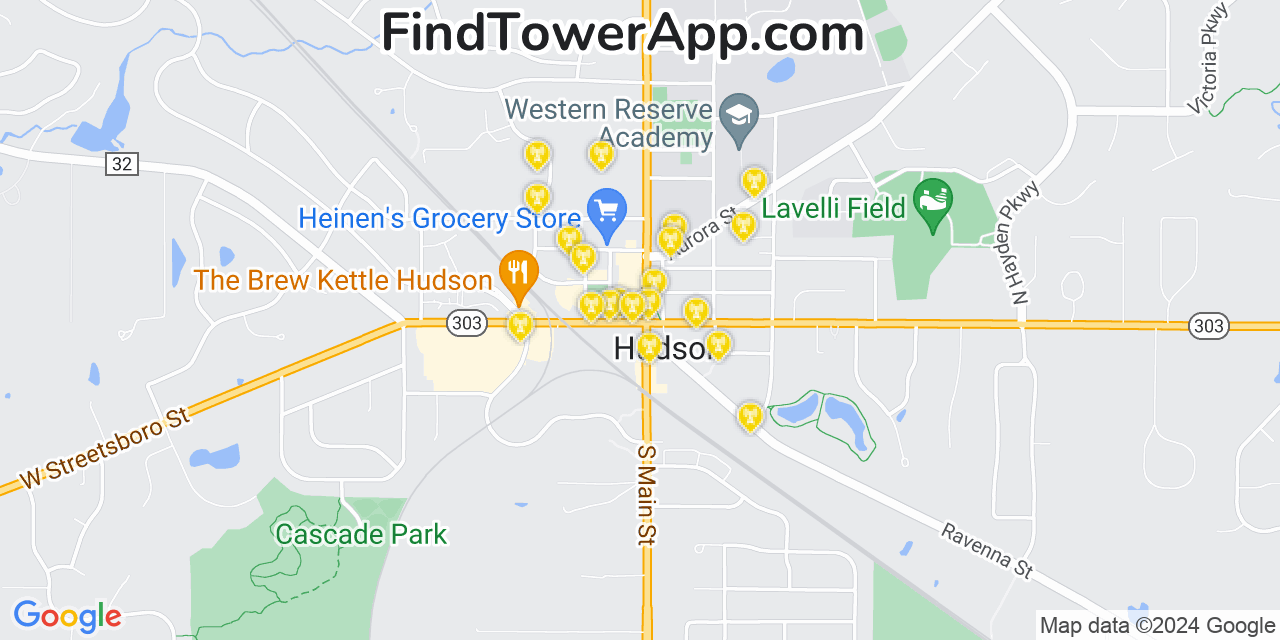 AT&T 4G/5G cell tower coverage map Hudson, Ohio
