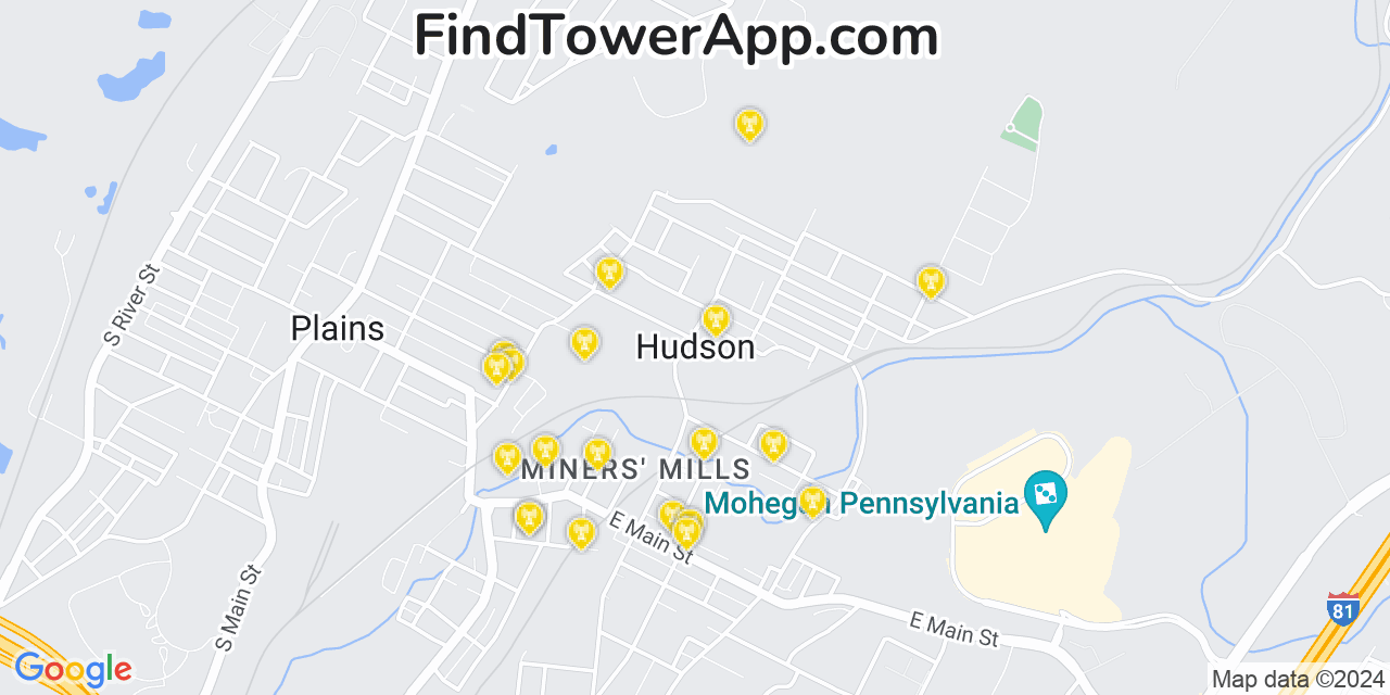 AT&T 4G/5G cell tower coverage map Hudson, Pennsylvania