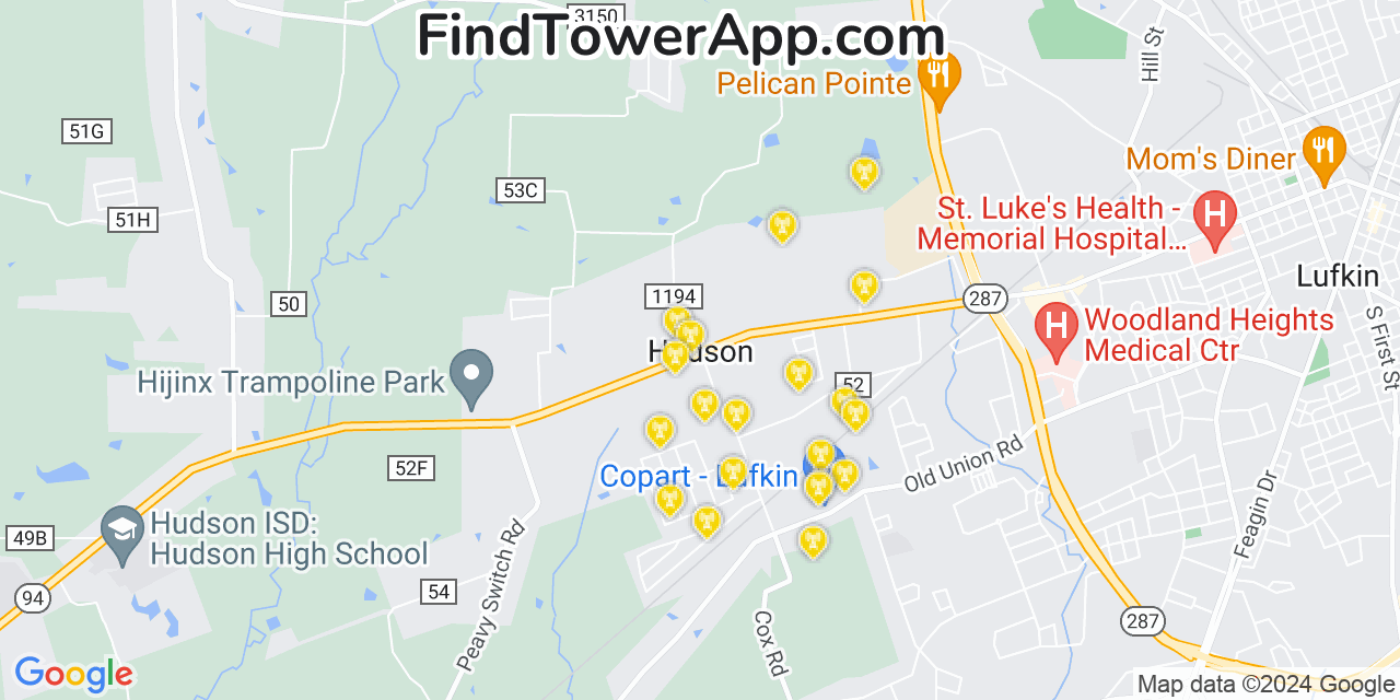 AT&T 4G/5G cell tower coverage map Hudson, Texas